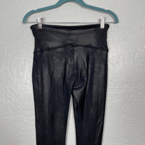 Spanx Women L Black Faux Leather Leggings Contour Power Waistband Compression - Picture 7 of 9